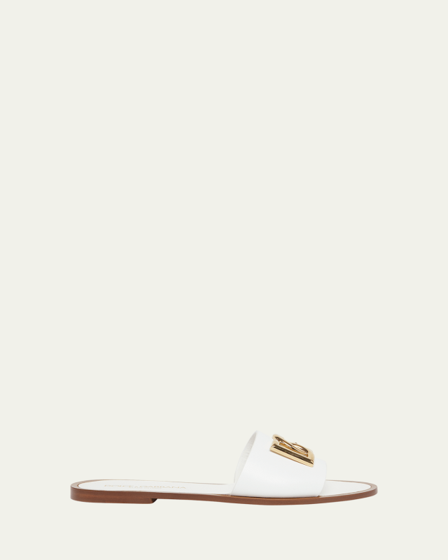DG Medallion Leather Flat Sandals
